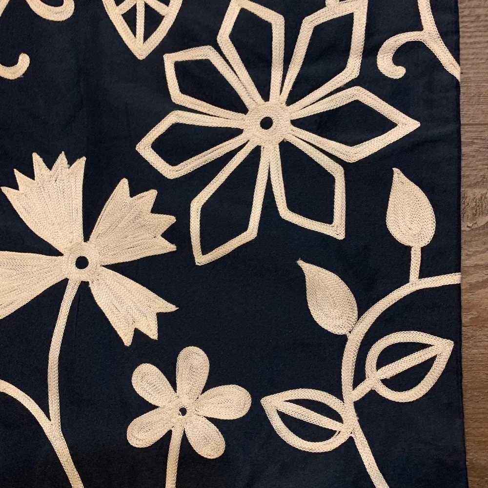 Floral Embroidered Throw Pillow Set - Navy and White Pier 1